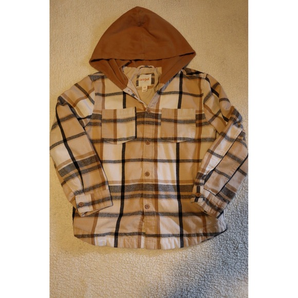 Cat & Jack Other - Cat & Jack Boys Plaid Hooded Flannel Shirt Jacket Tan Brown Size M 8